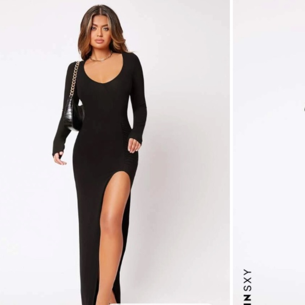 SHEIN split thigh scoopneck black dress size S